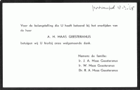 Bedankbriefje ivm overlijden A.H. (Henri) MG (1873-1965)